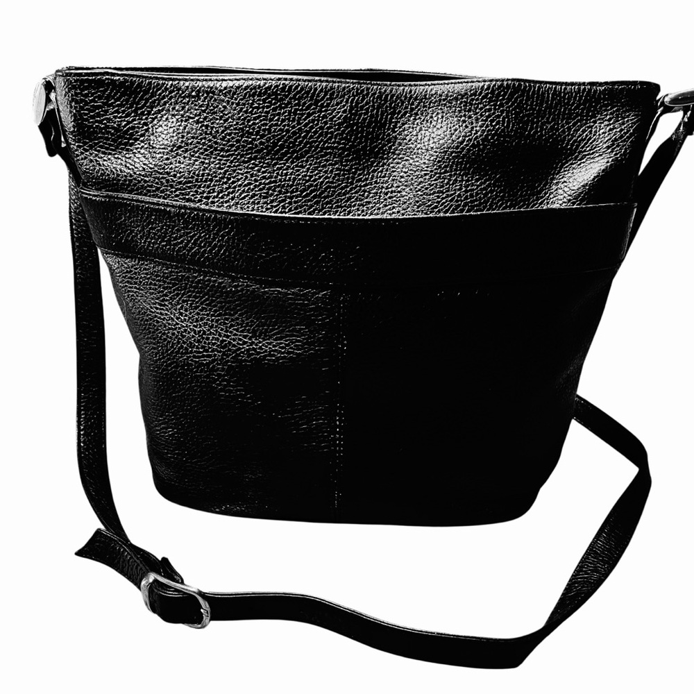 Shafmaster Leather Cross Body Bucket Bag Compartment Leather Lined